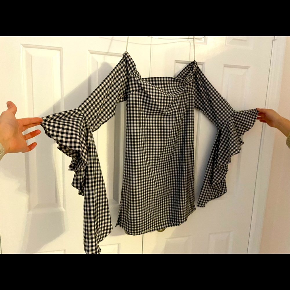 MLM mini gingham off shoulder dress